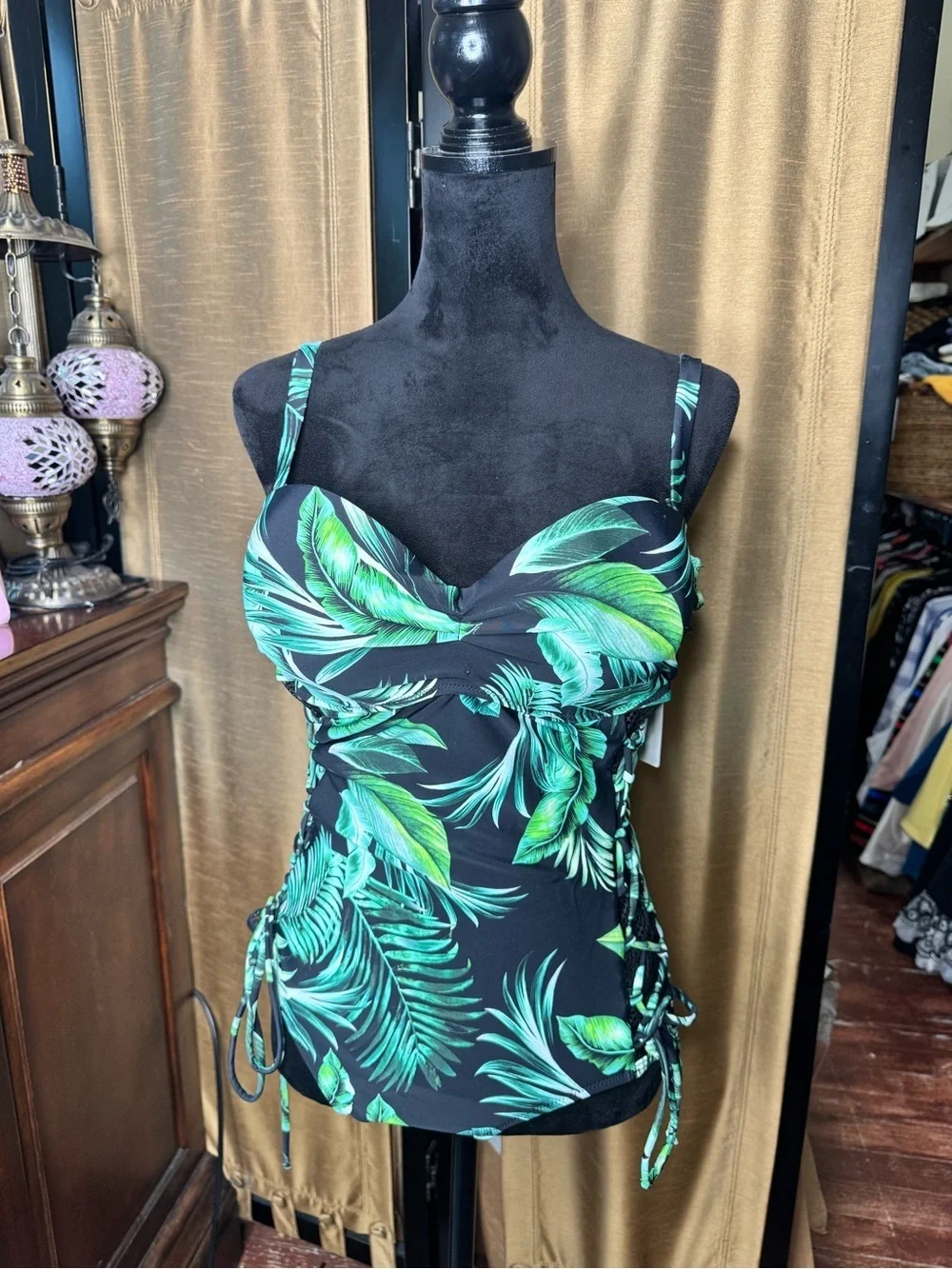 Miss Linda Tropical Palm Print One Piece Swimsuit US 14 NWT
